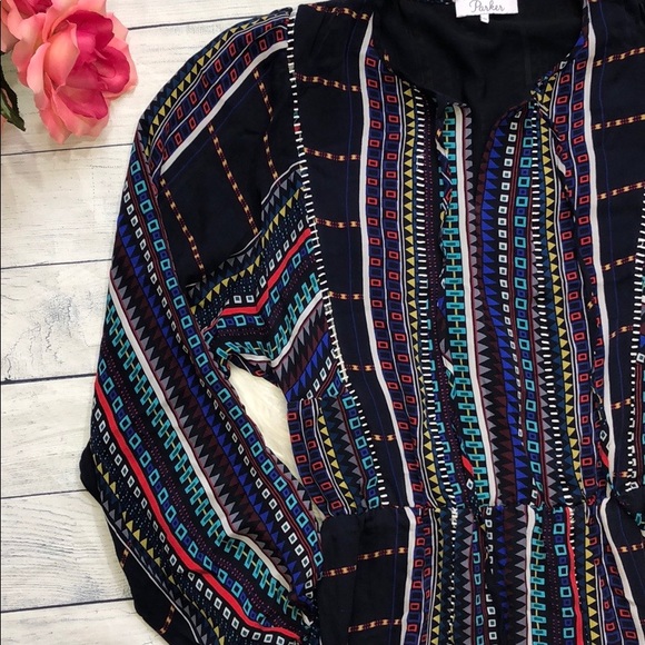 Parker Hammock Silk Hedra Striped Geometric Dress - Picture 4 of 8